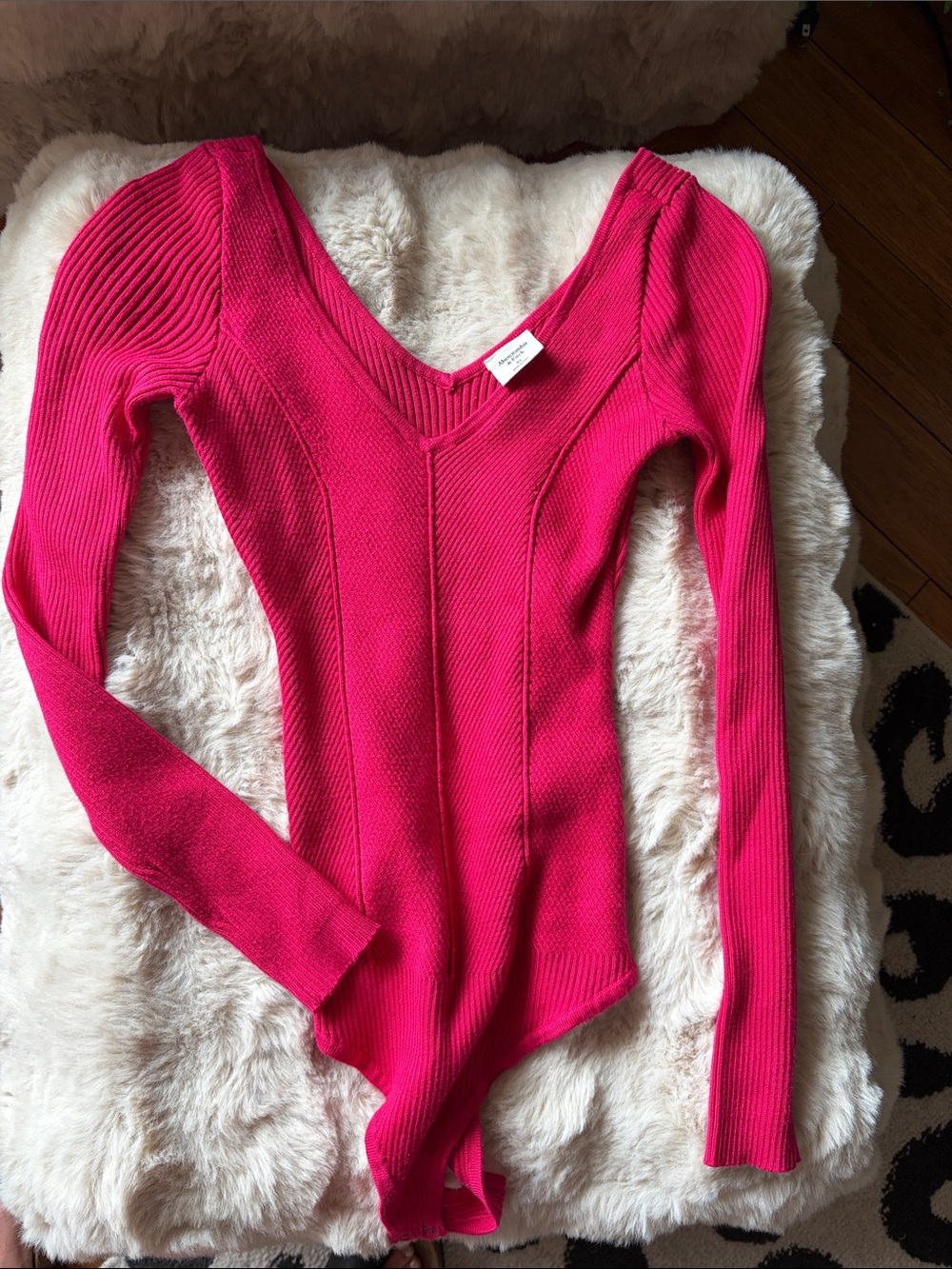 Abercrombie & Fitch Hot Pink Ribbed V-Neck Sweater Bodysuit